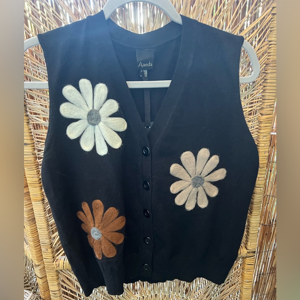 Boho Black Floral Button-Up Vest